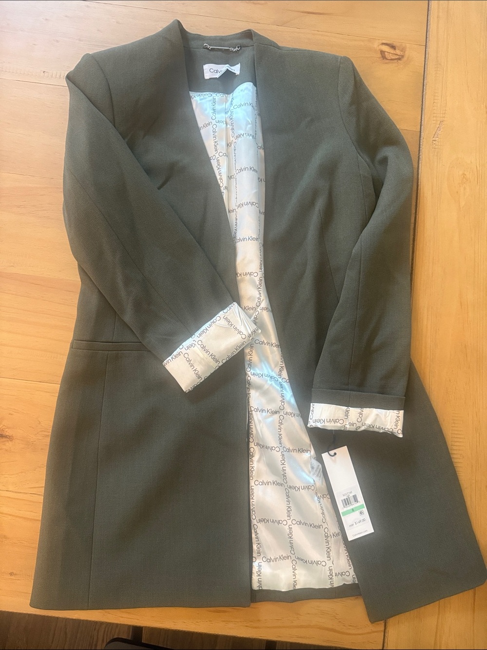 Calvin Klein Olive Green Open-Front Blazer Jacket